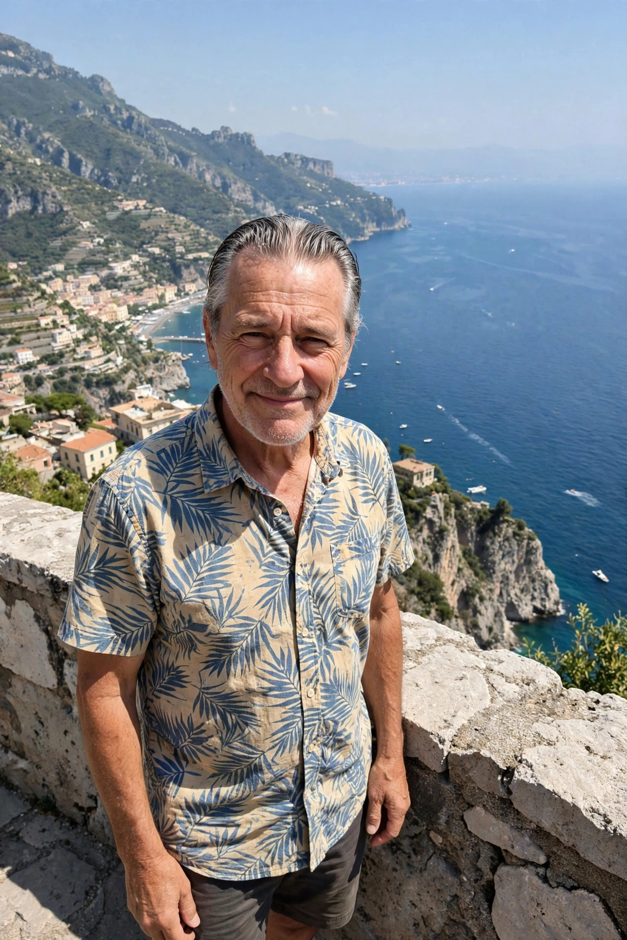Marv Santini standing at a cliff overlook above the sea in Italy